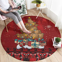 Funny Kiwi Bird Xmas Tree Round Carpet New Zealand Tribal Christmas Spirit LT9 - Polynesian Pride