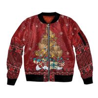 Funny Kiwi Bird Xmas Tree Sleeve Zip Bomber Jacket New Zealand Tribal Christmas Spirit LT9 Unisex Red - Polynesian Pride