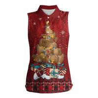 Funny Kiwi Bird Xmas Tree Women Sleeveless Polo Shirt New Zealand Tribal Christmas Spirit LT9 Female Red - Polynesian Pride