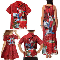 Funny Santa Riding Shark Family Matching Tank Maxi Dress and Hawaiian Shirt Polynesian Tribal Christmas Spirit LT9 - Polynesian Pride