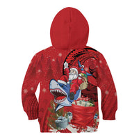 Funny Santa Riding Shark Kid Hoodie Polynesian Tribal Christmas Spirit - Polynesian Pride