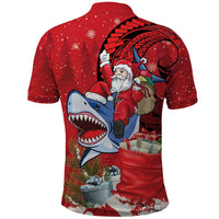 Funny Santa Riding Shark Polo Shirt Polynesian Tribal Christmas Spirit LT9 - Polynesian Pride