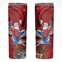Funny Santa Riding Shark Skinny Tumbler Polynesian Tribal Christmas Spirit LT9 Red - Polynesian Pride