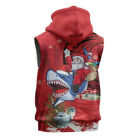 Funny Santa Riding Shark Sleeveless Hoodie Polynesian Tribal Christmas Spirit LT9 - Polynesian Pride