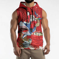 Funny Santa Riding Shark Sleeveless Hoodie Polynesian Tribal Christmas Spirit LT9 - Polynesian Pride