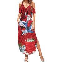 Funny Santa Riding Shark Summer Maxi Dress Polynesian Tribal Christmas Spirit LT9 Women Red - Polynesian Pride