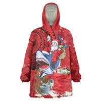 Funny Santa Riding Shark Wearable Blanket Hoodie Polynesian Tribal Christmas Spirit LT9 One Size Red - Polynesian Pride