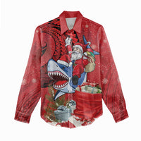 Funny Santa Riding Shark Women Casual Shirt Polynesian Tribal Christmas Spirit LT9 - Polynesian Pride