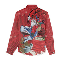 Funny Santa Riding Shark Women Casual Shirt Polynesian Tribal Christmas Spirit LT9 - Polynesian Pride