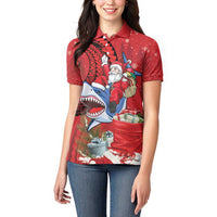 Funny Santa Riding Shark Women Polo Shirt Polynesian Tribal Christmas Spirit LT9 - Polynesian Pride