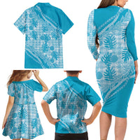 Hawaii Breadfruit Palaka Family Matching Long Sleeve Bodycon Dress and Hawaiian Shirt Polu Maile Lei LT9 - Polynesian Pride