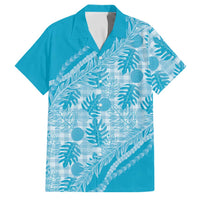 Hawaii Breadfruit Palaka Family Matching Off Shoulder Maxi Dress and Hawaiian Shirt Polu Maile Lei LT9 Dad's Shirt - Short Sleeve Blue - Polynesian Pride