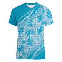 Hawaii Breadfruit Palaka Women V-Neck T-Shirt Polu Maile Lei - Polynesian Pride