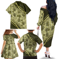 Hawaii Breadfruit Palaka Family Matching Off The Shoulder Long Sleeve Dress and Hawaiian Shirt Omaomao Maile Lei LT9 - Polynesian Pride