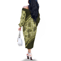 Hawaii Breadfruit Palaka Family Matching Off The Shoulder Long Sleeve Dress and Hawaiian Shirt Omaomao Maile Lei LT9 - Polynesian Pride