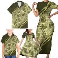 Hawaii Breadfruit Palaka Family Matching Short Sleeve Bodycon Dress and Hawaiian Shirt Omaomao Maile Lei LT9 - Polynesian Pride
