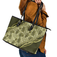 Hawaii Breadfruit Palaka Leather Tote Bag Omaomao Maile Lei - Polynesian Pride