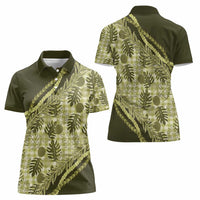 Hawaii Breadfruit Palaka Women Polo Shirt Omaomao Maile Lei - Polynesian Pride