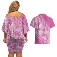 Hawaii Breadfruit Palaka Couples Matching Off Shoulder Short Dress and Hawaiian Shirt Omaomao Ulaula Maile Lei LT9 - Polynesian Pride