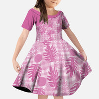 Hawaii Breadfruit Palaka Family Matching Summer Maxi Dress and Hawaiian Shirt Omaomao Ulaula Maile Lei LT9 Daughter's Dress Pink - Polynesian Pride