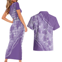 Hawaii Breadfruit Palaka Couples Matching Short Sleeve Bodycon Dress and Hawaiian Shirt Poni Maile Lei LT9 - Polynesian Pride