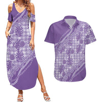 Hawaii Breadfruit Palaka Couples Matching Summer Maxi Dress and Hawaiian Shirt Poni Maile Lei - Polynesian Pride