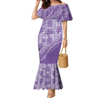 Hawaii Breadfruit Palaka Family Matching Mermaid Dress and Hawaiian Shirt Poni Maile Lei LT9 Mom's Dress Purple - Polynesian Pride
