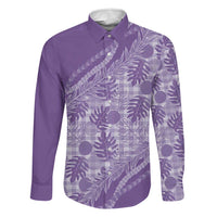 Hawaii Breadfruit Palaka Family Matching Off Shoulder Short Dress and Hawaiian Shirt Poni Maile Lei LT9 Dad's Shirt - Long Sleeve Purple - Polynesian Pride