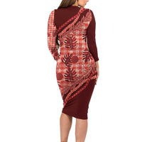Hawaii Breadfruit Palaka Family Matching Long Sleeve Bodycon Dress and Hawaiian Shirt Ulaula Maile Lei LT9 - Polynesian Pride