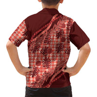 Hawaii Breadfruit Palaka Family Matching Off The Shoulder Long Sleeve Dress and Hawaiian Shirt Ulaula Maile Lei LT9 - Polynesian Pride