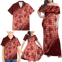 Hawaii Breadfruit Palaka Family Matching Off Shoulder Maxi Dress and Hawaiian Shirt Ulaula Maile Lei LT9 - Polynesian Pride