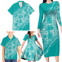 Hawaii Breadfruit Palaka Family Matching Long Sleeve Bodycon Dress and Hawaiian Shirt Polu Opal Maile Lei LT9 - Polynesian Pride