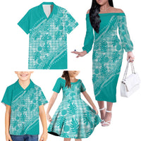 Hawaii Breadfruit Palaka Family Matching Off The Shoulder Long Sleeve Dress and Hawaiian Shirt Polu Opal Maile Lei LT9 - Polynesian Pride