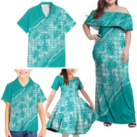 Hawaii Breadfruit Palaka Family Matching Off Shoulder Maxi Dress and Hawaiian Shirt Polu Opal Maile Lei LT9 - Polynesian Pride