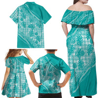 Hawaii Breadfruit Palaka Family Matching Off Shoulder Maxi Dress and Hawaiian Shirt Polu Opal Maile Lei LT9 - Polynesian Pride