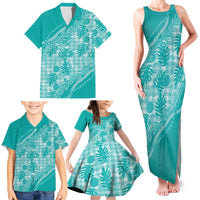 Hawaii Breadfruit Palaka Family Matching Tank Maxi Dress and Hawaiian Shirt Polu Opal Maile Lei LT9 - Polynesian Pride
