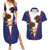 American Samoa Heart Tribal Personalized Couples Matching Summer Maxi Dress and Hawaiian Shirt Polynesian Patterns