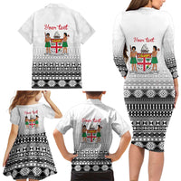 Fiji Heart Tribal Personalised Family Matching Long Sleeve Bodycon Dress and Hawaiian Shirt Polynesian Patterns LT9 - Polynesian Pride