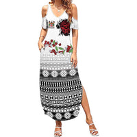 Fiji Heart Tribal Personalised Family Matching Summer Maxi Dress and Hawaiian Shirt Polynesian Patterns LT9 Mom's Dress White - Polynesian Pride