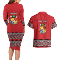Tonga Heart Tribal Personalised Couples Matching Long Sleeve Bodycon Dress and Hawaiian Shirt Polynesian Patterns