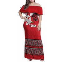 Tonga Heart Tribal Personalised Family Matching Off Shoulder Maxi Dress and Hawaiian Shirt Polynesian Patterns LT9 Mom's Dress Red - Polynesian Pride