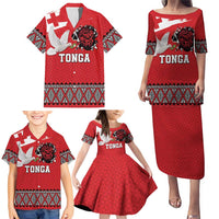 Tonga Heart Tribal Personalised Family Matching Puletasi and Hawaiian Shirt Polynesian Patterns