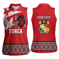 Tonga Heart Tribal Personalised Women Sleeveless Polo Shirt Polynesian Patterns