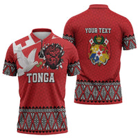 Tonga Heart Tribal Personalised Zipper Polo Shirt Polynesian Patterns