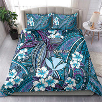Personalised Hawaii Tribal Humpback Whale Bedding Set Polu Hibiscus Seamless Pattern