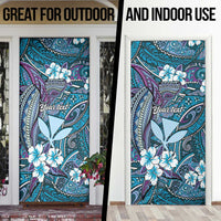 Personalised Hawaii Tribal Humpback Whale Door Cover Polu Hibiscus Seamless Pattern