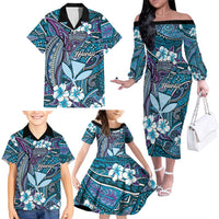 Personalised Hawaii Tribal Humpback Whale Family Matching Off The Shoulder Long Sleeve Dress and Hawaiian Shirt Polu Hibiscus Seamless Pattern LT9 - Polynesian Pride
