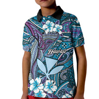 Personalised Hawaii Tribal Humpback Whale Kid Polo Shirt Polu Hibiscus Seamless Pattern