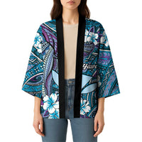 Personalised Hawaii Tribal Humpback Whale Kimono Polu Hibiscus Seamless Pattern