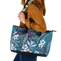 Personalised Hawaii Tribal Humpback Whale Leather Tote Bag Polu Hibiscus Seamless Pattern